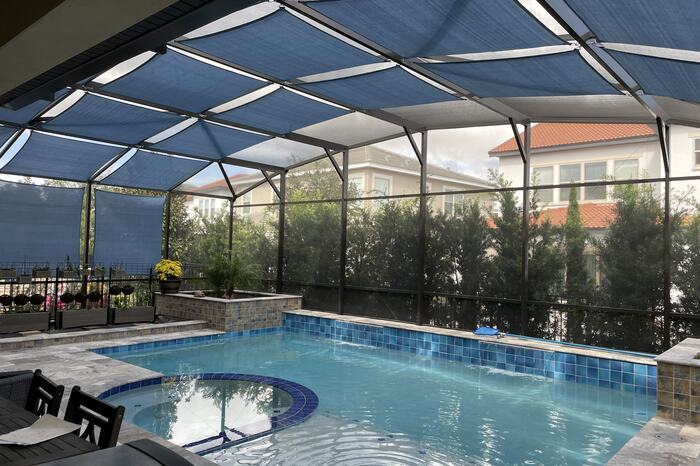 Screened pool and tiled spa in Eau Gallie, Melbourne FL